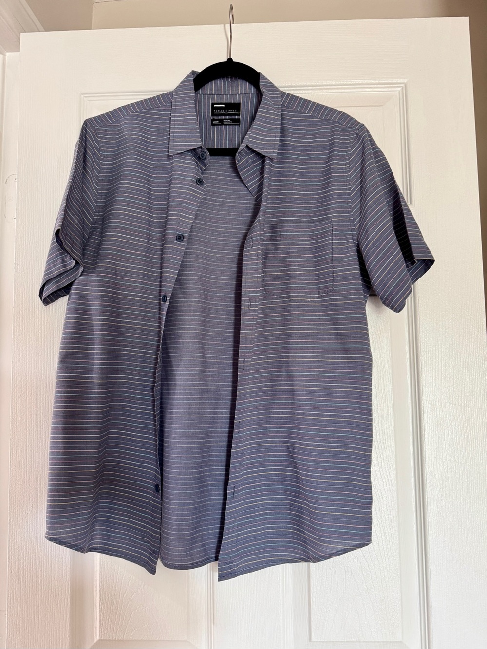 Casual Short-Sleeve Button-Down Shirt in Slate Blue Stripe
